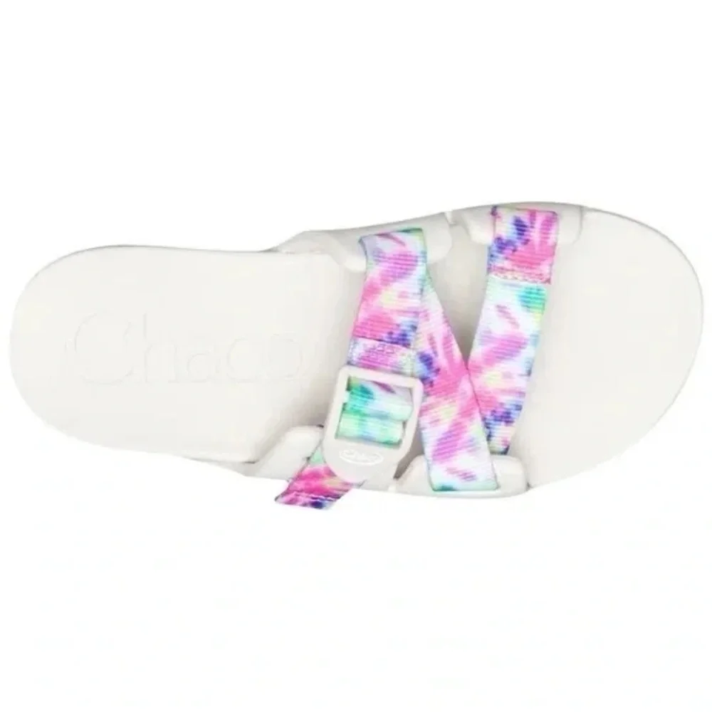 Chaco | Chillos slide sandal - kids' white tie dye boho beach summer.